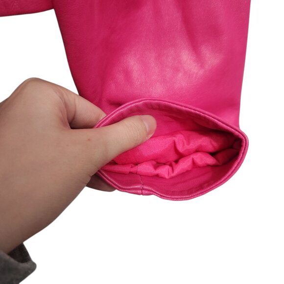 LaMarque Rumi Cropped Leather Jacket Hot Pink Lamb Barbie Feminine Maximalist M - Picture 6 of 13